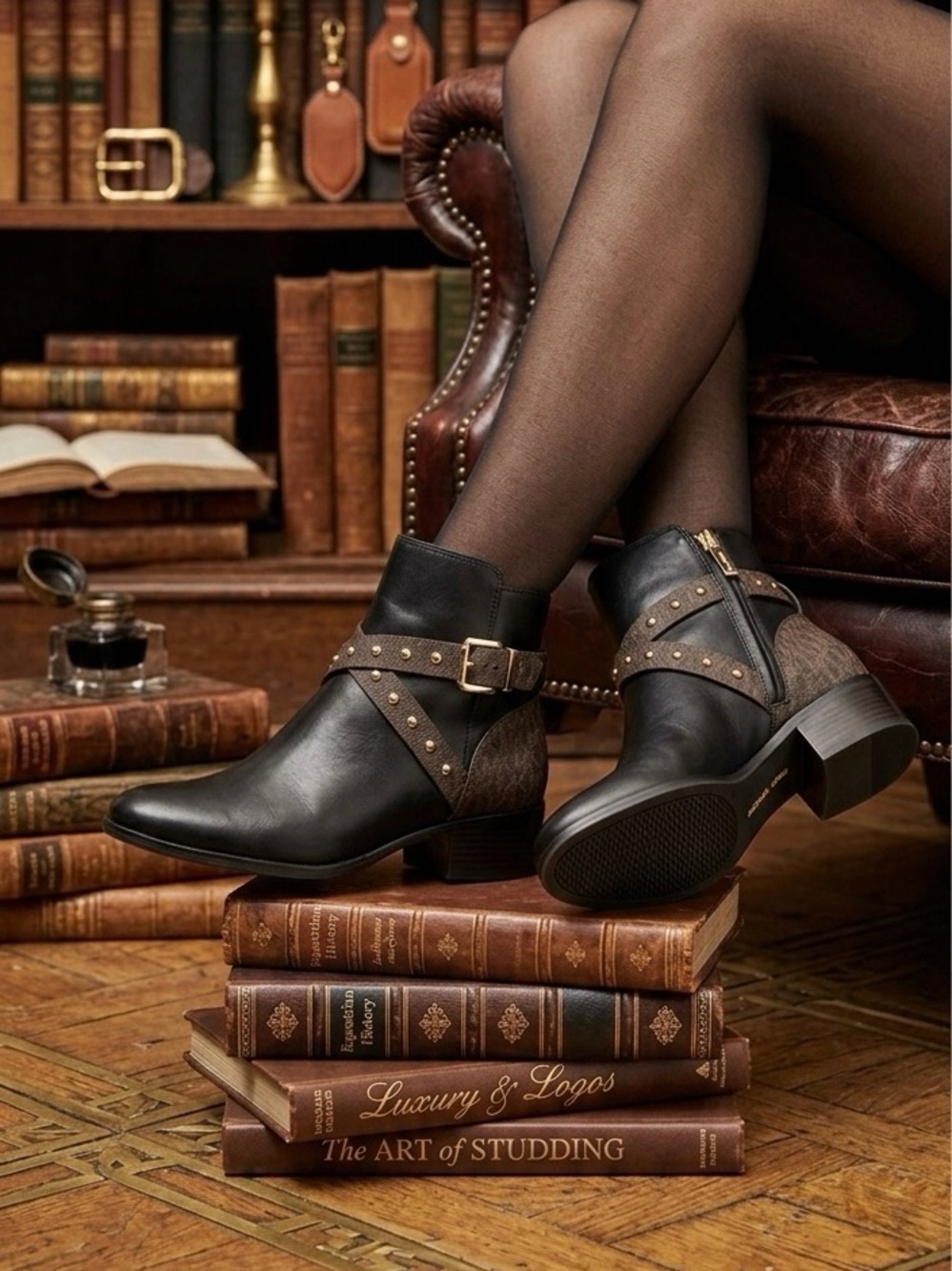 Michael Kors Kincaid Black Leather Studded Moto Boots Women’s Size 9M